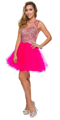 Juliet 761 Short Prom Dress Embellished Bodice with Keyhole - Luzilly Bridal & Apparel
