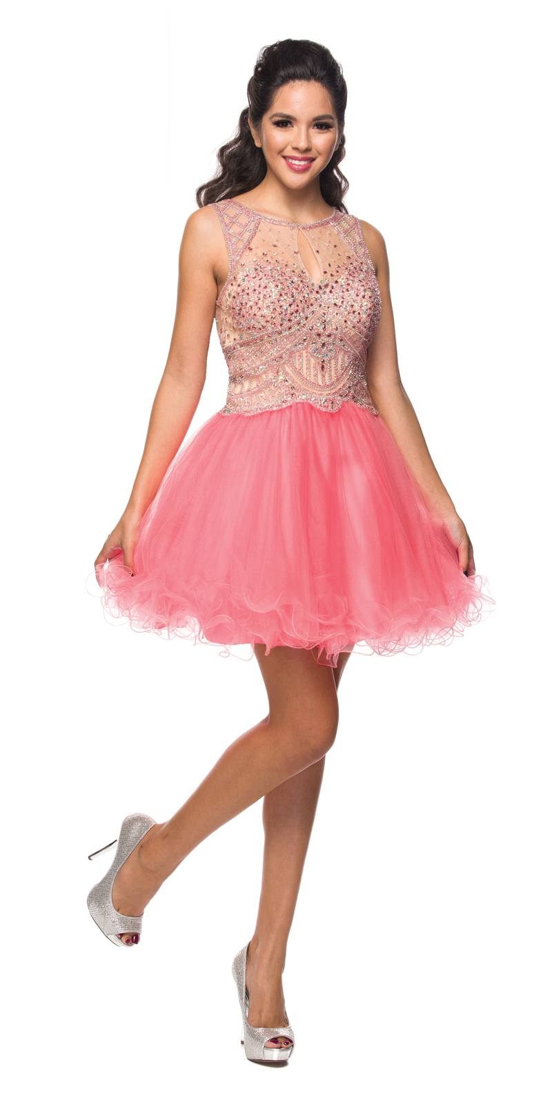 Juliet 761 Short Prom Dress Embellished Bodice with Keyhole - Luzilly Bridal & Apparel