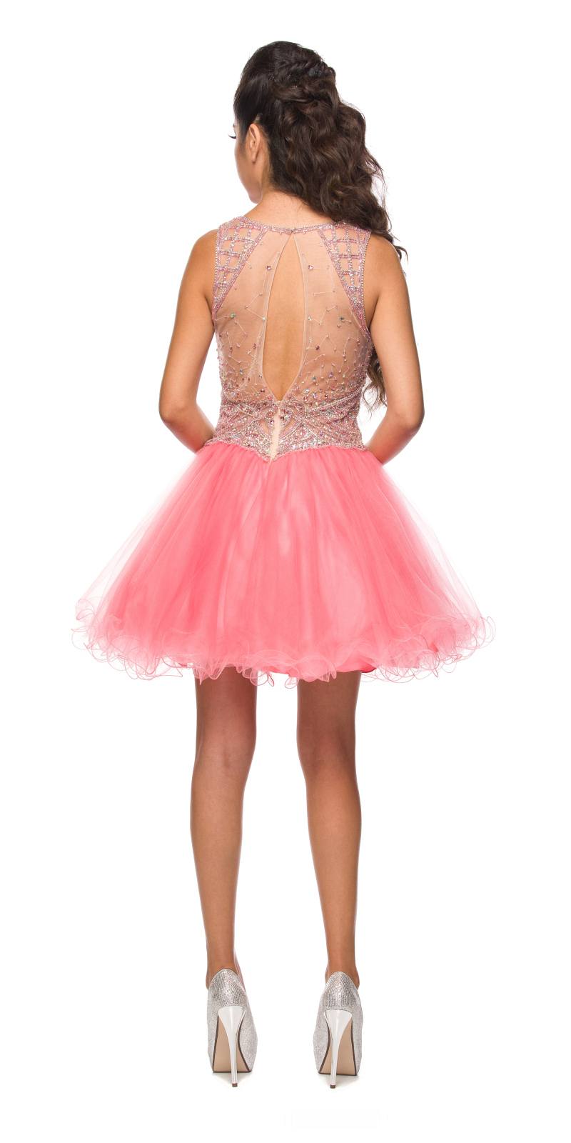 Juliet 761 Short Prom Dress Embellished Bodice with Keyhole - Luzilly Bridal & Apparel