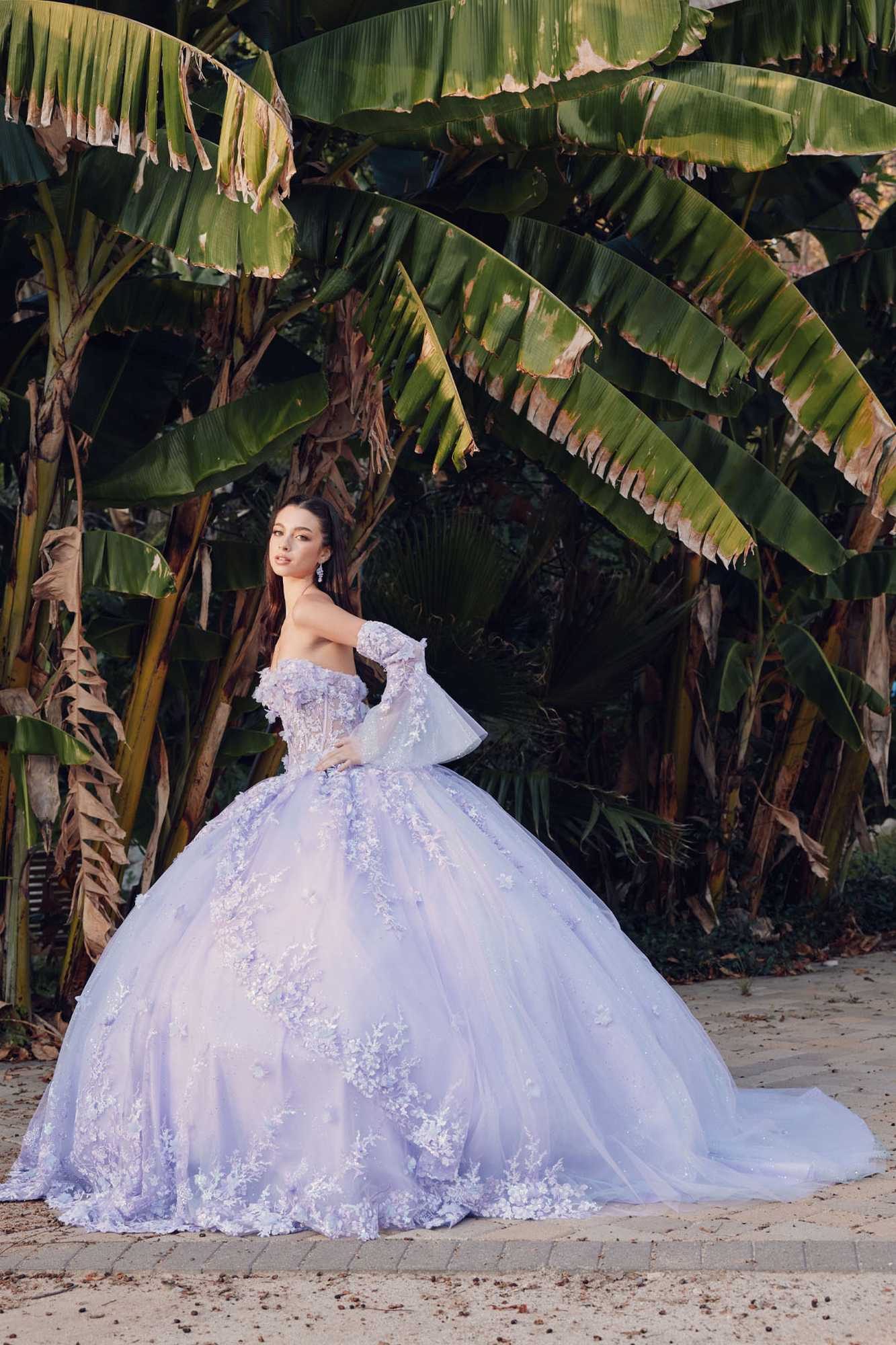 Juliet JT1459J Princess Ball Gown Strapless Bell Sleeves Quinceanera Dress - Luzilly Bridal & Apparel