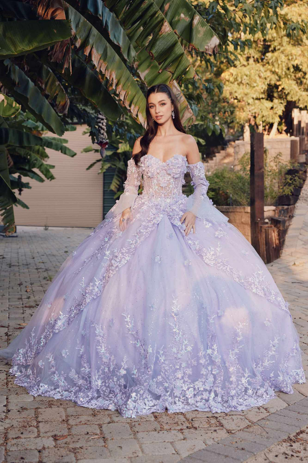 Juliet JT1459J Princess Ball Gown Strapless Bell Sleeves Quinceanera Dress - Luzilly Bridal & Apparel