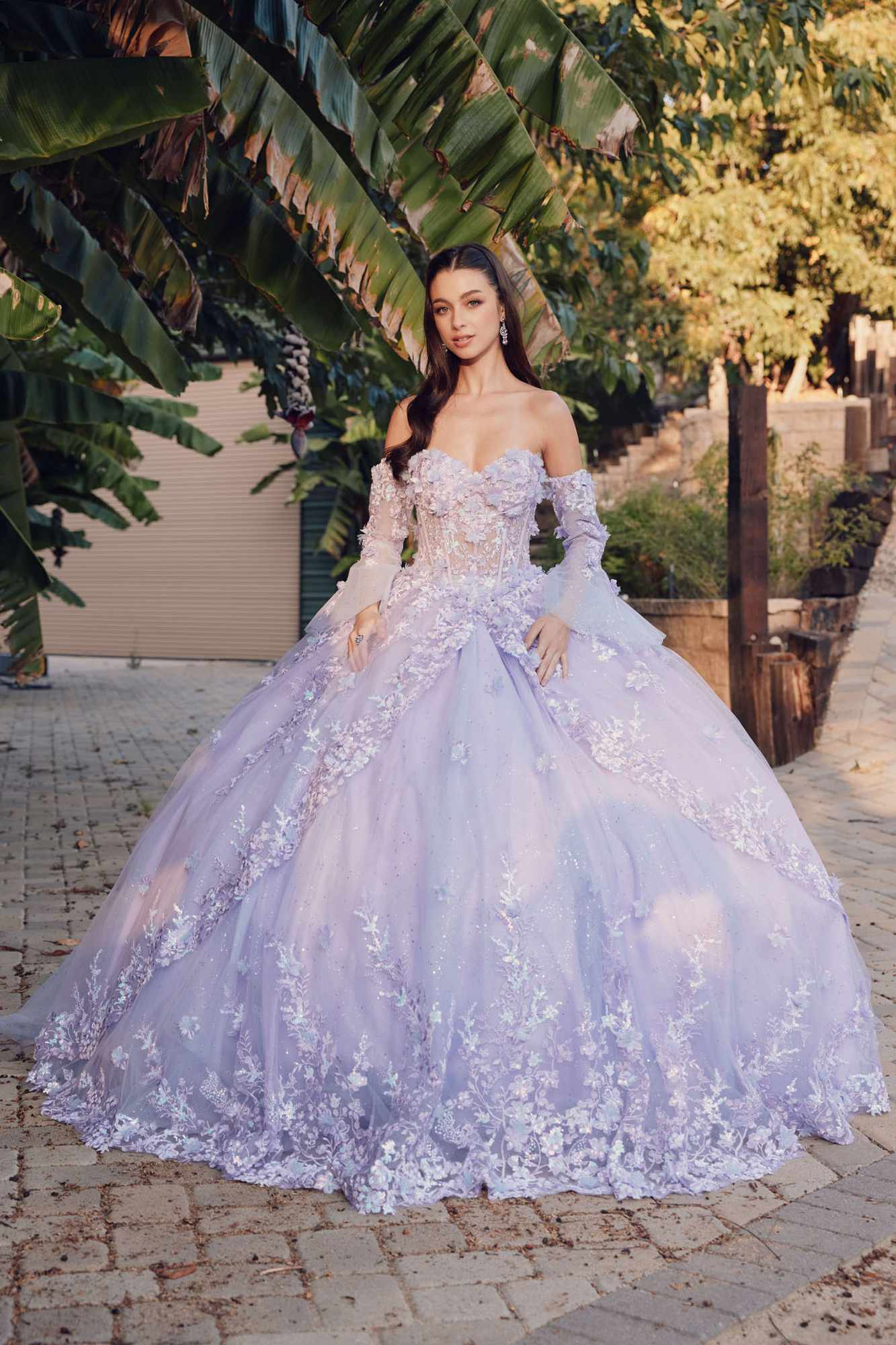 Juliet JT1459J Princess Ball Gown Strapless Bell Sleeves Quinceanera Dress - Luzilly Bridal & Apparel
