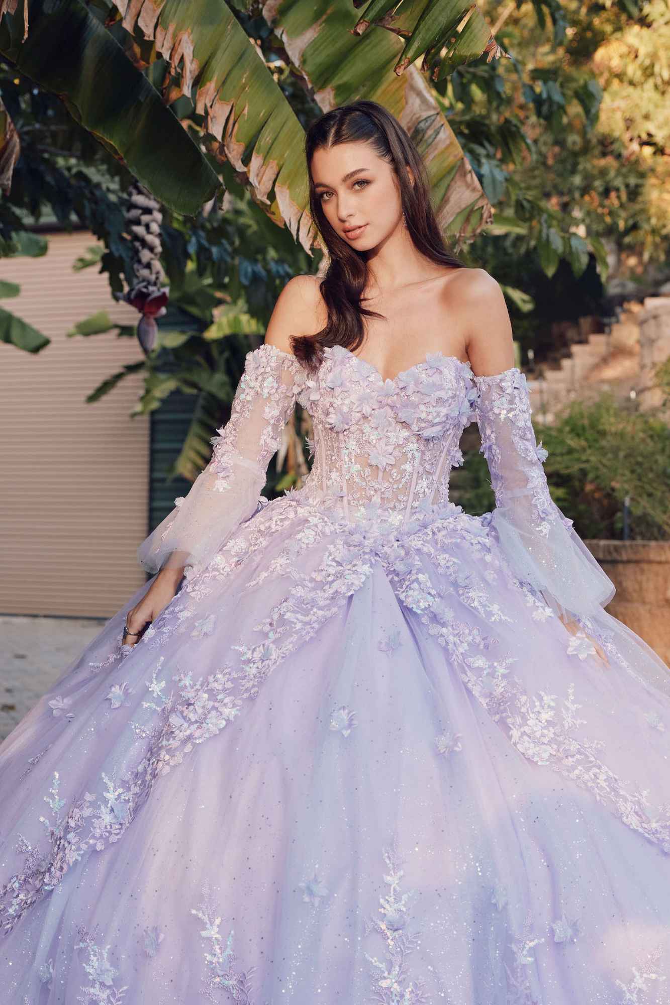 Juliet JT1459J Princess Ball Gown Strapless Bell Sleeves Quinceanera Dress - Luzilly Bridal & Apparel