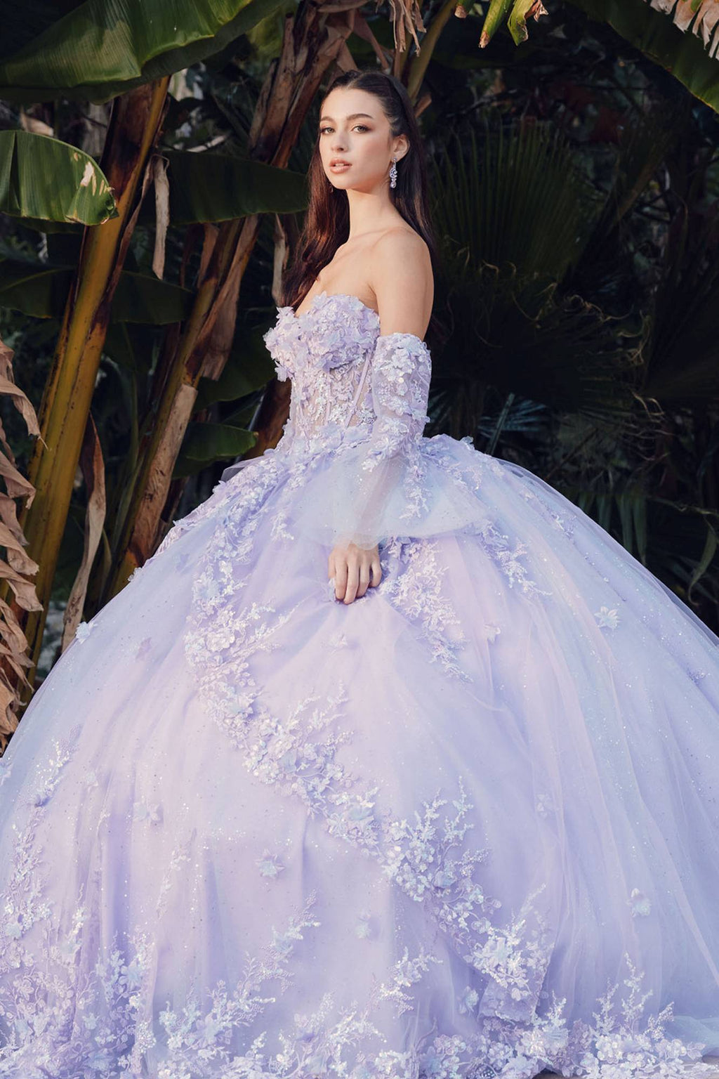 Juliet JT1459J Princess Ball Gown Strapless Bell Sleeves Quinceanera Dress - Luzilly Bridal & Apparel