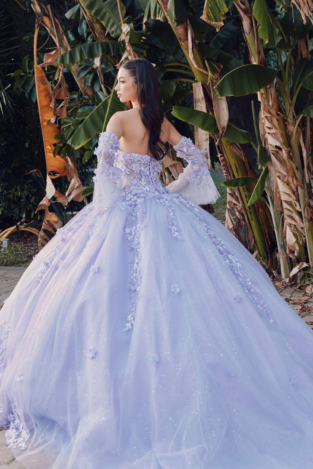 Juliet JT1459J Princess Ball Gown Strapless Bell Sleeves Quinceanera Dress - Luzilly Bridal & Apparel