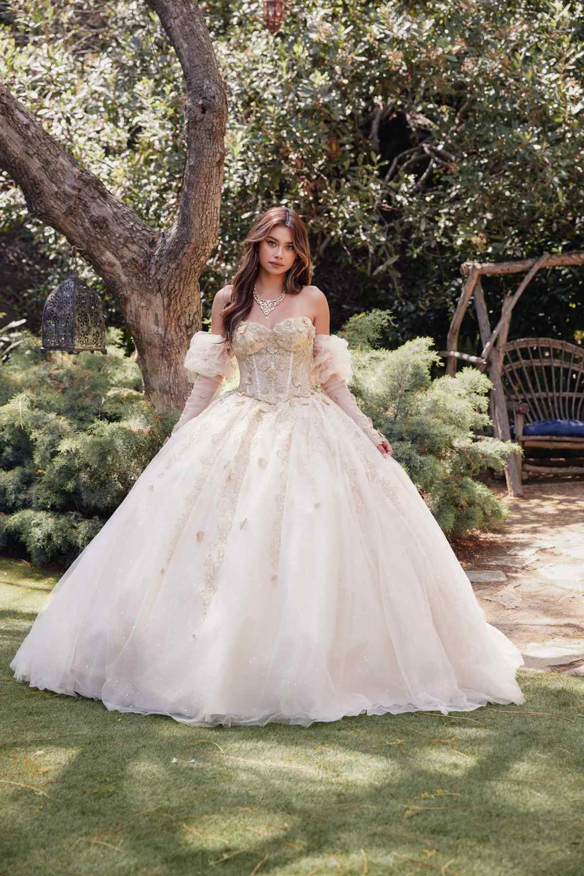 Juliet JT1465H Dress 3d Flowers Applique Puff Sleeve Quinceanera Dress - Luzilly Bridal & Apparel