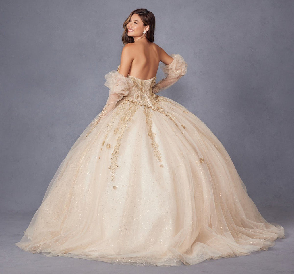 Juliet JT1465H Dress 3d Flowers Applique Puff Sleeve Quinceanera Dress - Luzilly Bridal & Apparel