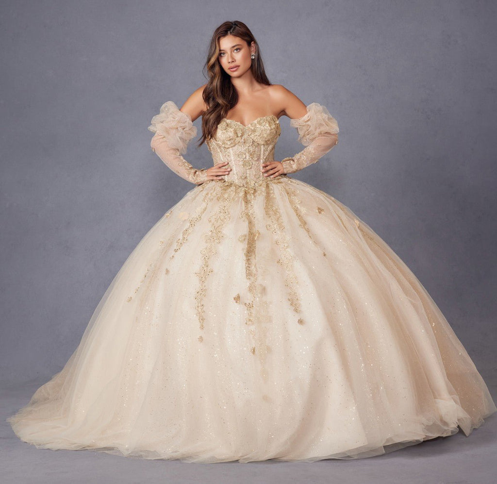 Juliet JT1465H Dress 3d Flowers Applique Puff Sleeve Quinceanera Dress - Luzilly Bridal & Apparel