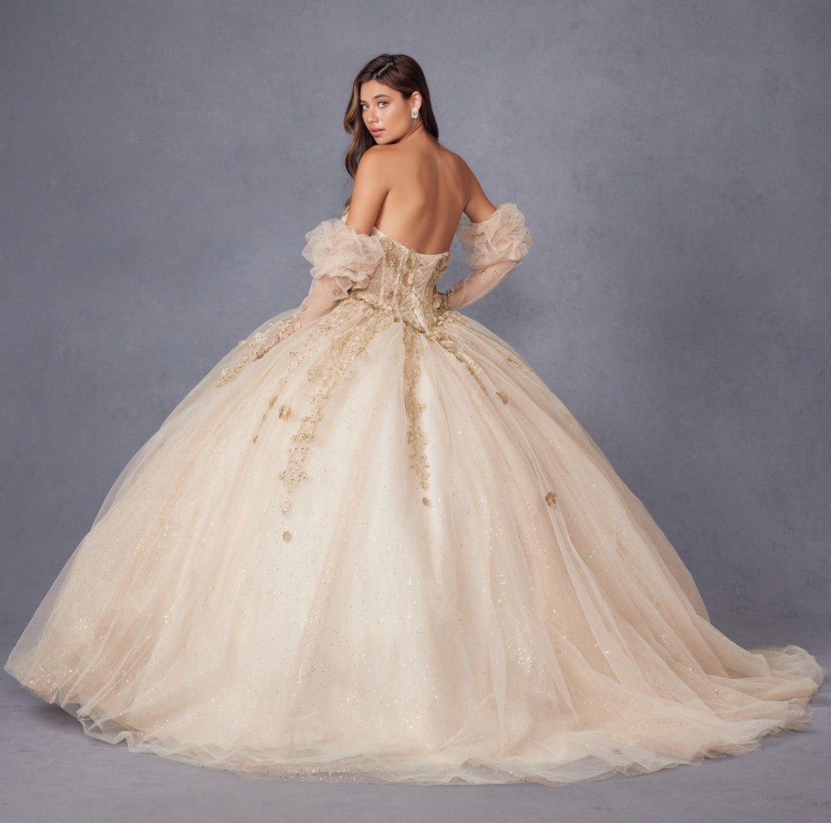 Juliet JT1465H Dress 3d Flowers Applique Puff Sleeve Quinceanera Dress - Luzilly Bridal & Apparel