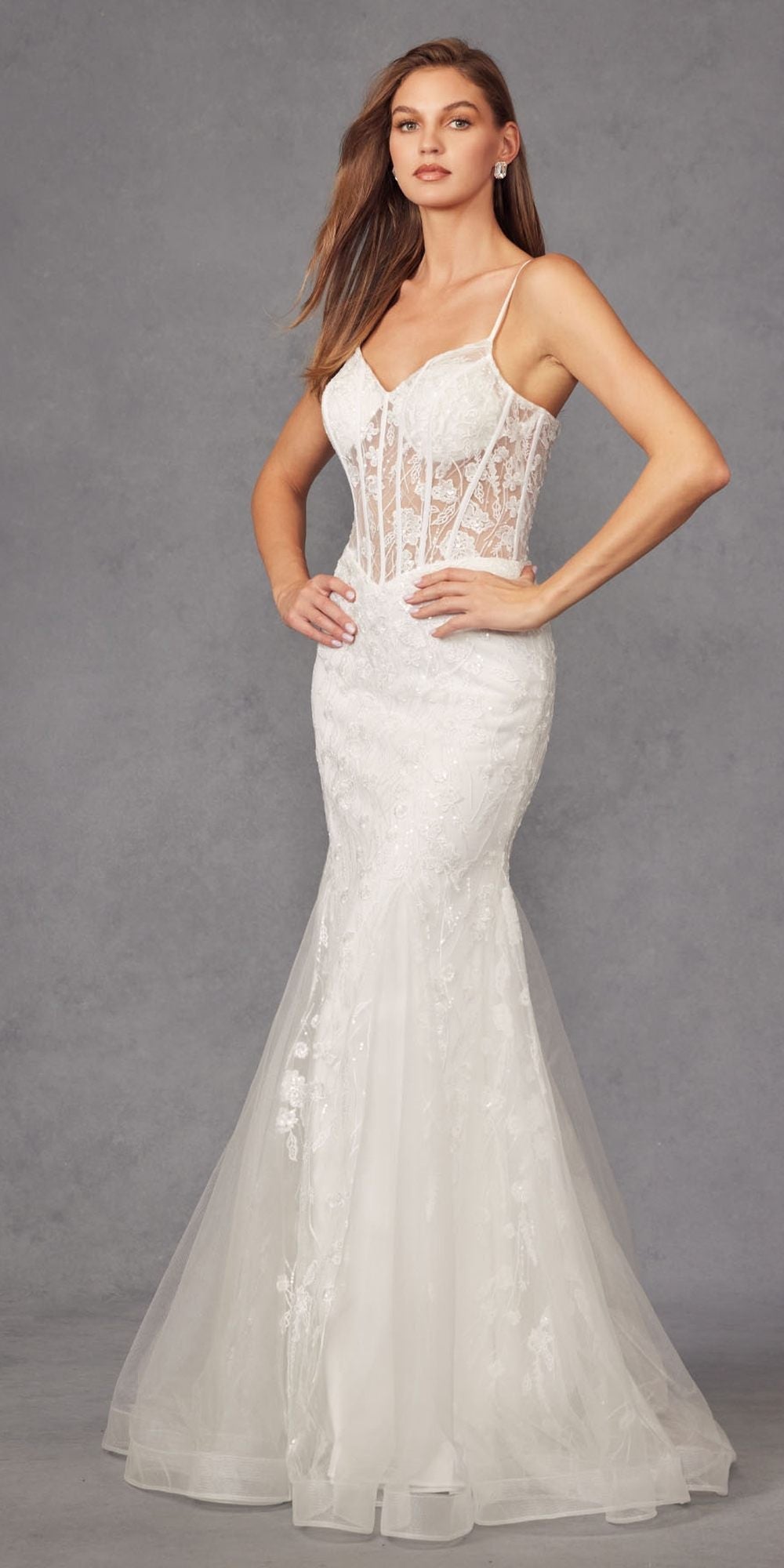 Juliet JT2441SW Long Corset Bodice Embellished Mermaid Wedding Dress - Luzilly Bridal & Apparel