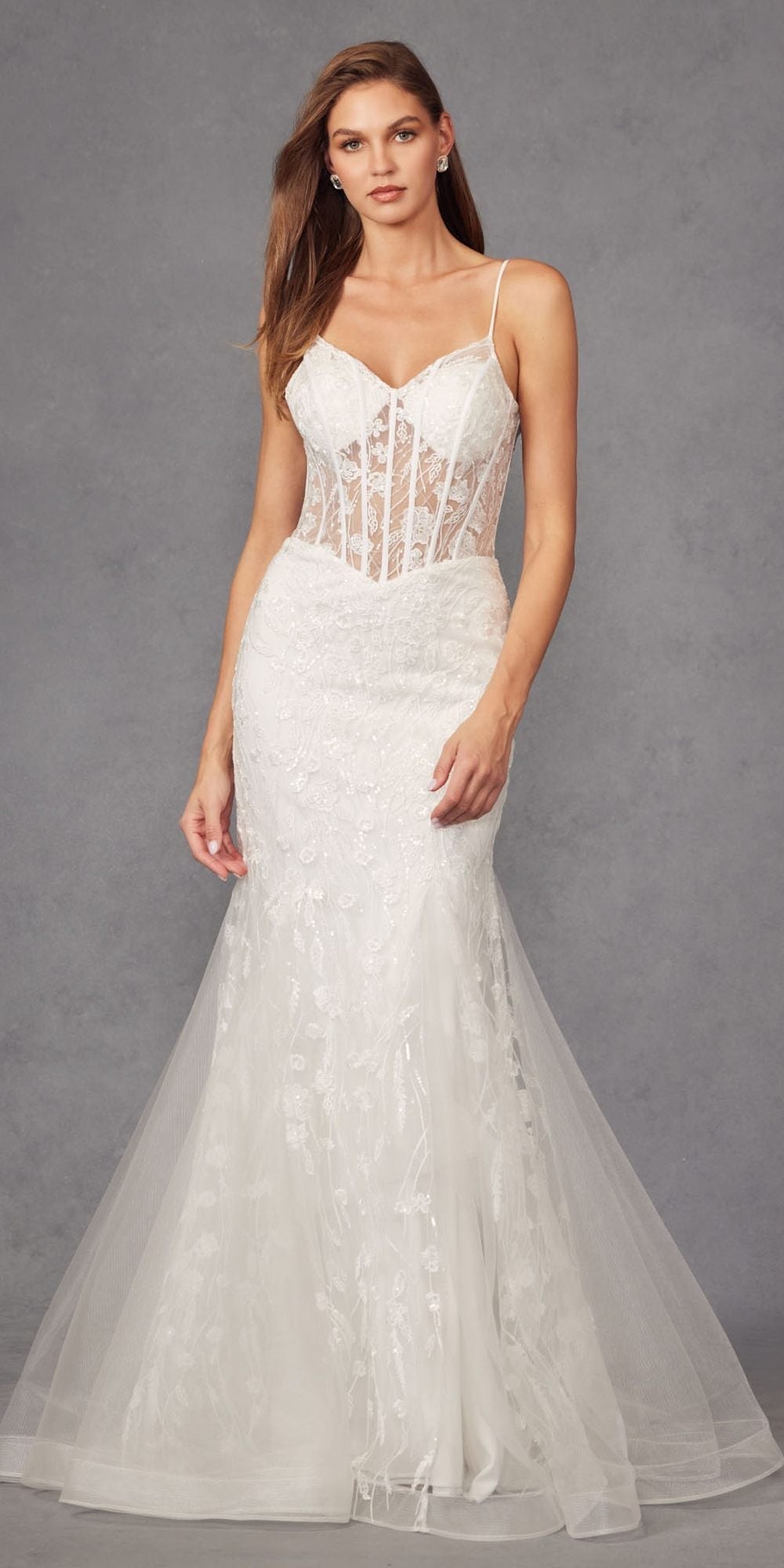 Juliet JT2441SW Long Corset Bodice Embellished Mermaid Wedding Dress - Luzilly Bridal & Apparel
