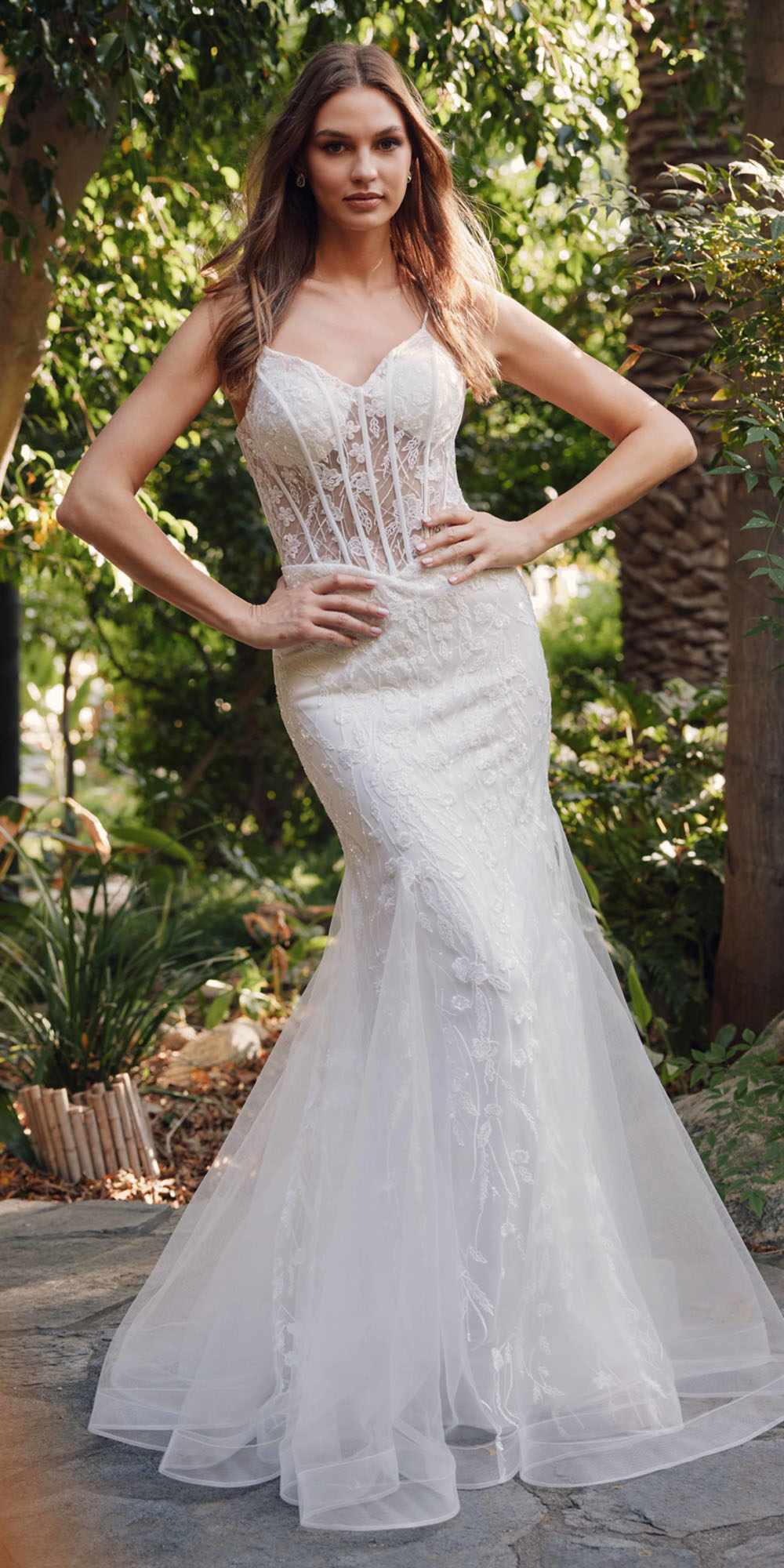 Juliet JT2441SW Long Corset Bodice Embellished Mermaid Wedding Dress - Luzilly Bridal & Apparel