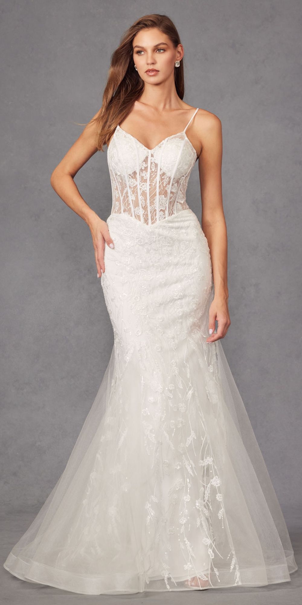 Juliet JT2441SW Long Corset Bodice Embellished Mermaid Wedding Dress - Luzilly Bridal & Apparel