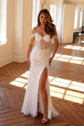 Juliet JT2471LW Long Off the Shoulder Fringe Sleeve Fitted Wedding Gown - Luzilly Bridal & Apparel