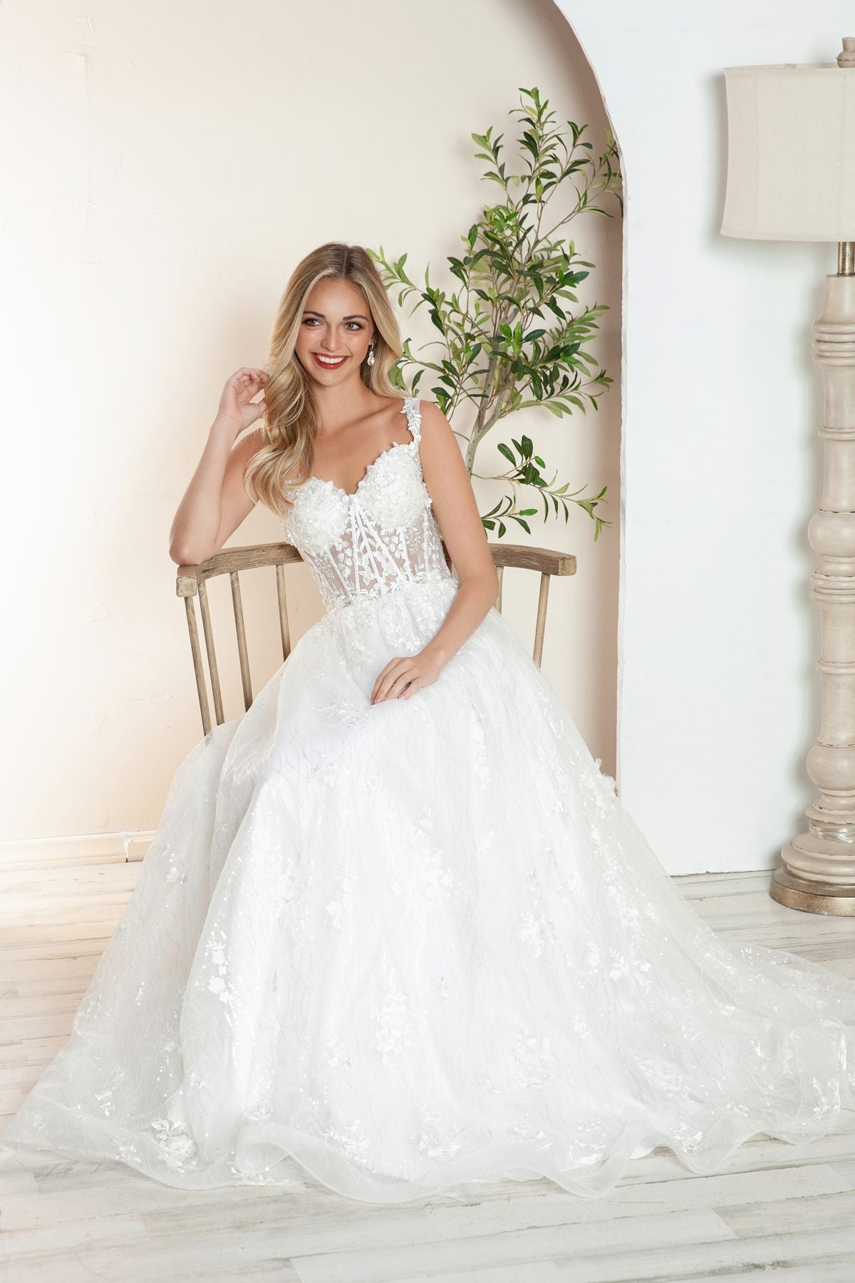 Juliet JT2495AW Long A-Line Floral Lace Bridal Gown - Luzilly Bridal & Apparel