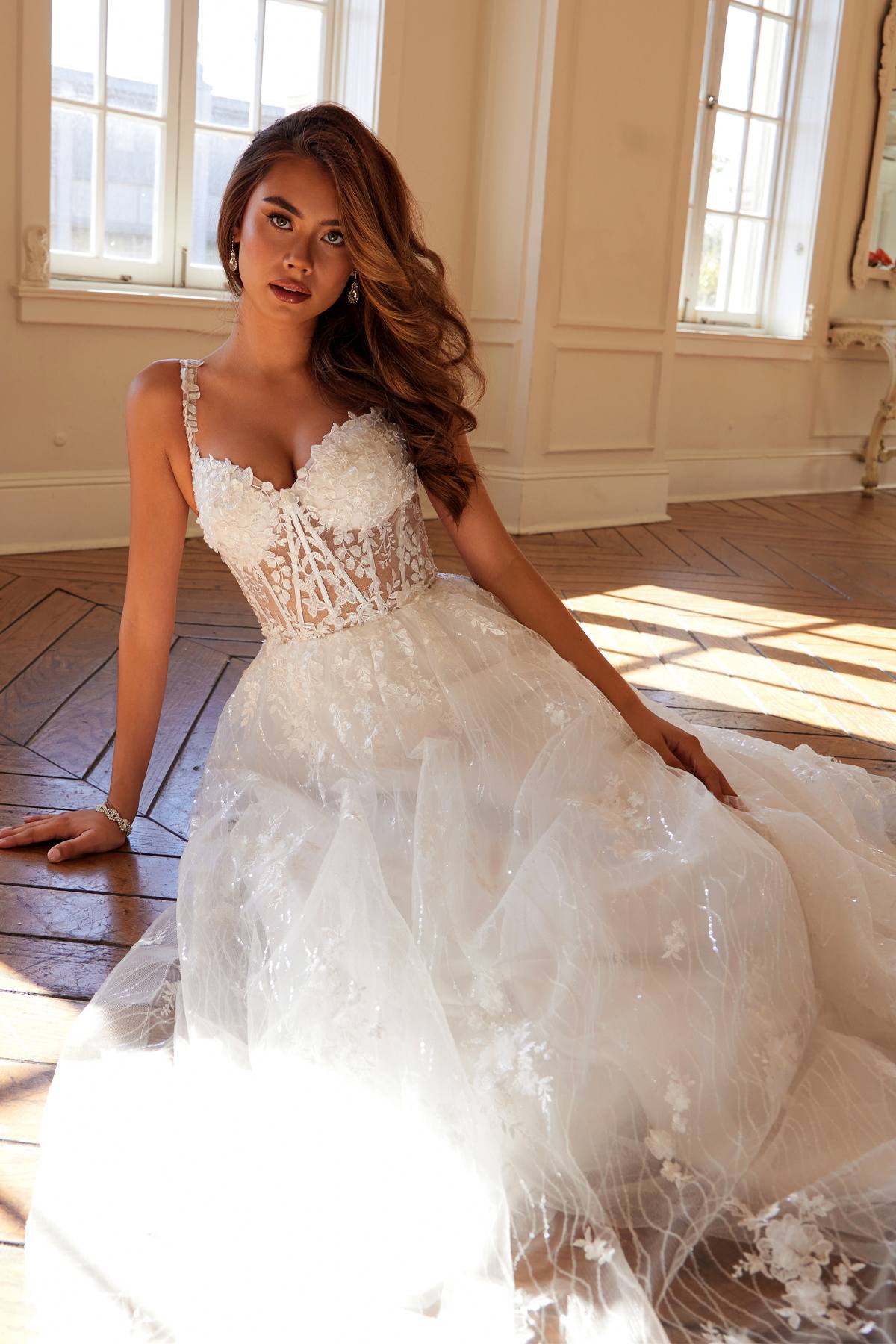 Juliet JT2495AW Long A-Line Floral Lace Bridal Gown - Luzilly Bridal & Apparel