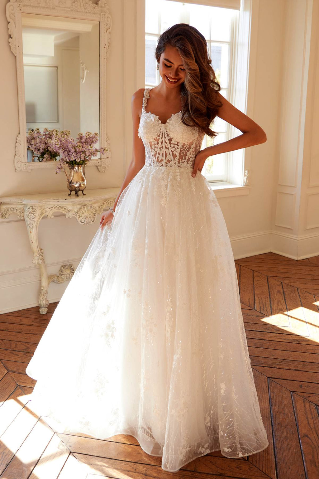 Juliet JT2495AW Long A-Line Floral Lace Bridal Gown - Luzilly Bridal & Apparel