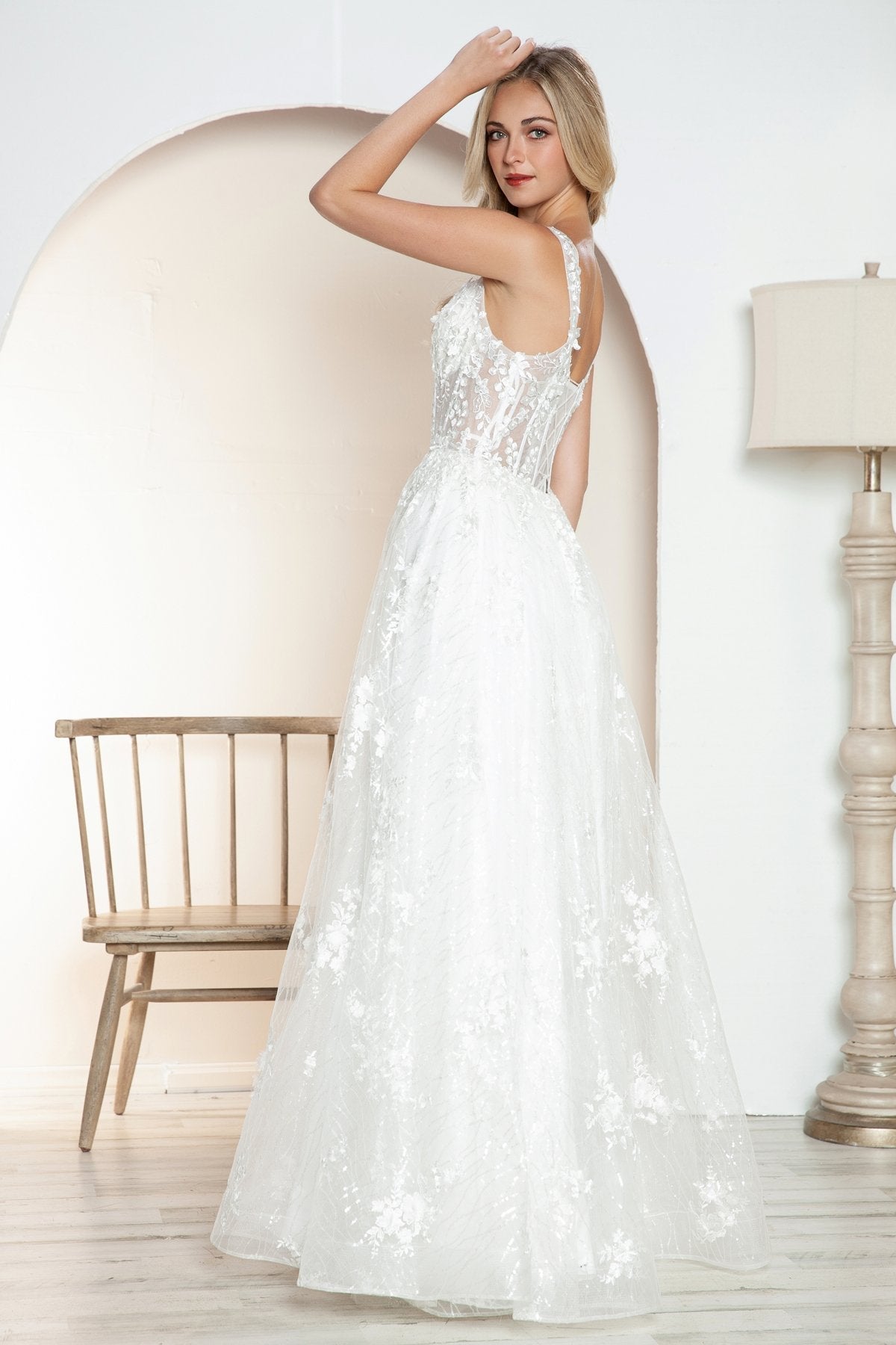 Juliet JT2495AW Long A-Line Floral Lace Bridal Gown - Luzilly Bridal & Apparel