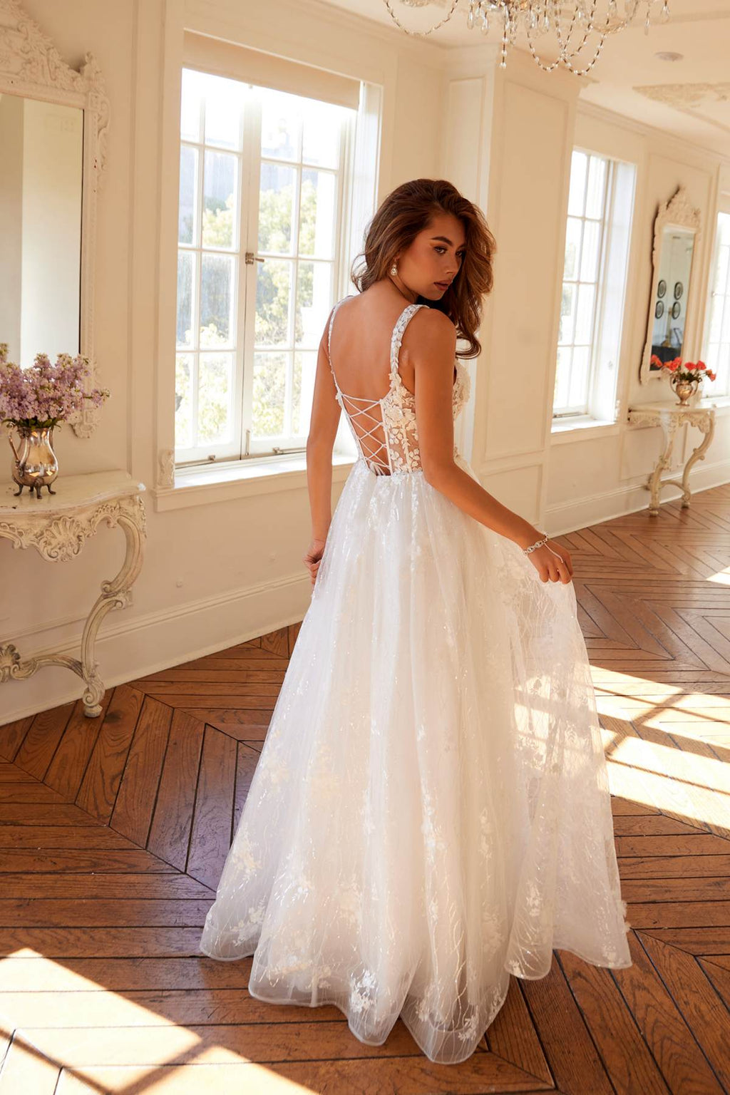 Juliet JT2495AW Long A-Line Floral Lace Bridal Gown - Luzilly Bridal & Apparel
