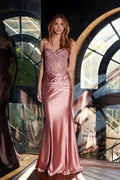 Juliet JT2531K Fitted Bodice Long Satin Sweetheart Prom Gown - Luzilly Bridal & Apparel