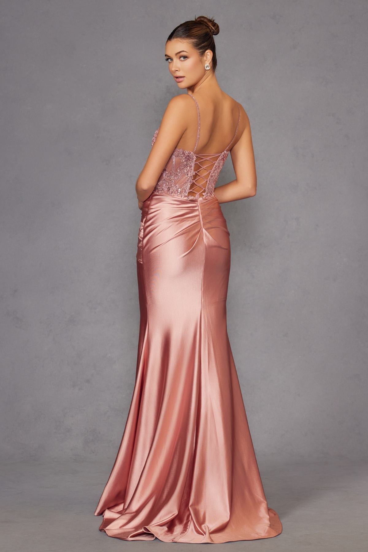 Juliet JT2531K Fitted Bodice Long Satin Sweetheart Prom Gown - Luzilly Bridal & Apparel