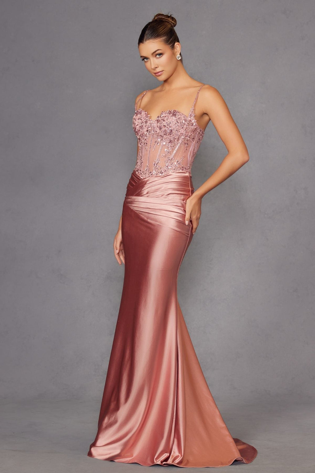 Juliet JT2531K Fitted Bodice Long Satin Sweetheart Prom Gown - Luzilly Bridal & Apparel