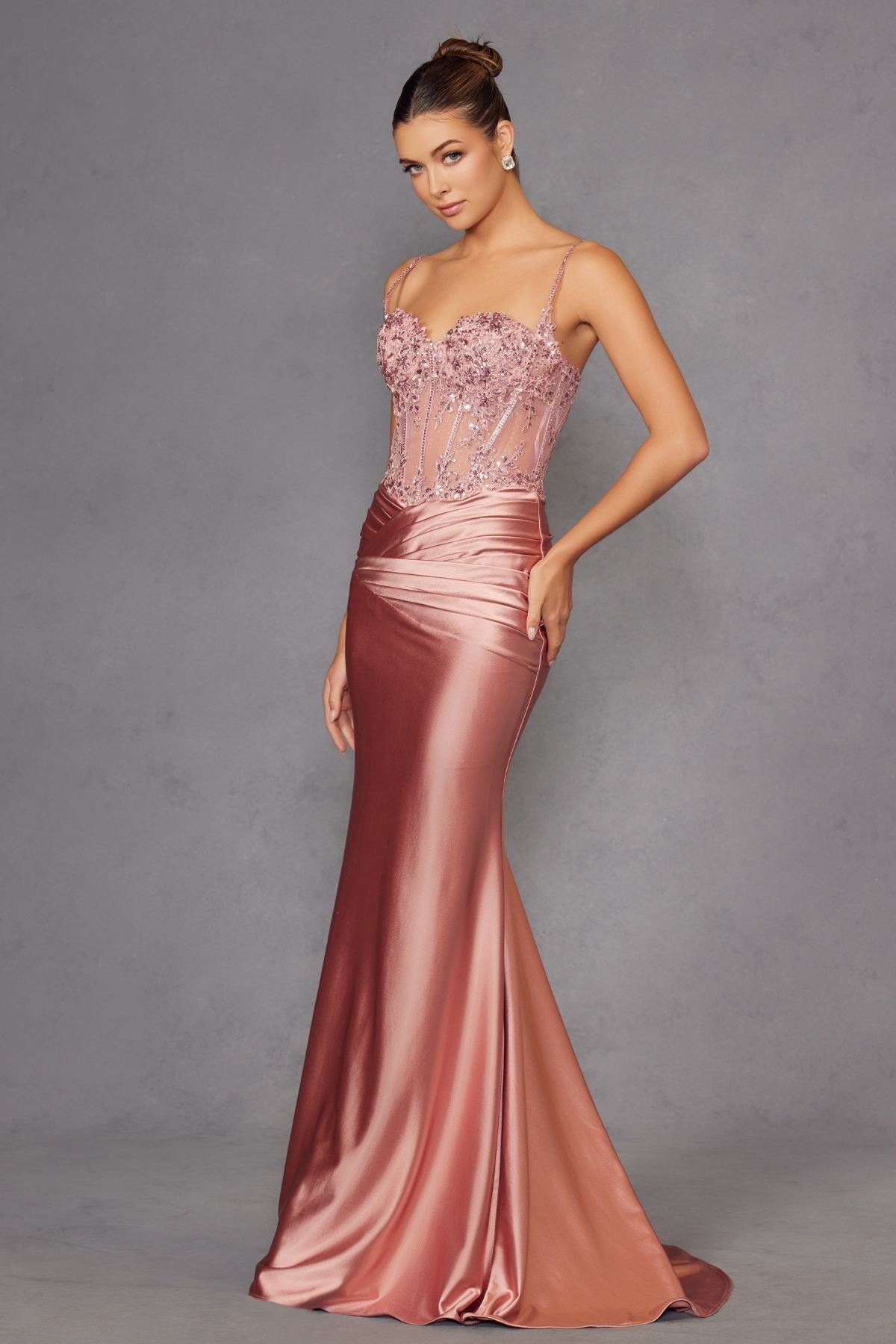 Juliet JT2531K Fitted Bodice Long Satin Sweetheart Prom Gown - Luzilly Bridal & Apparel