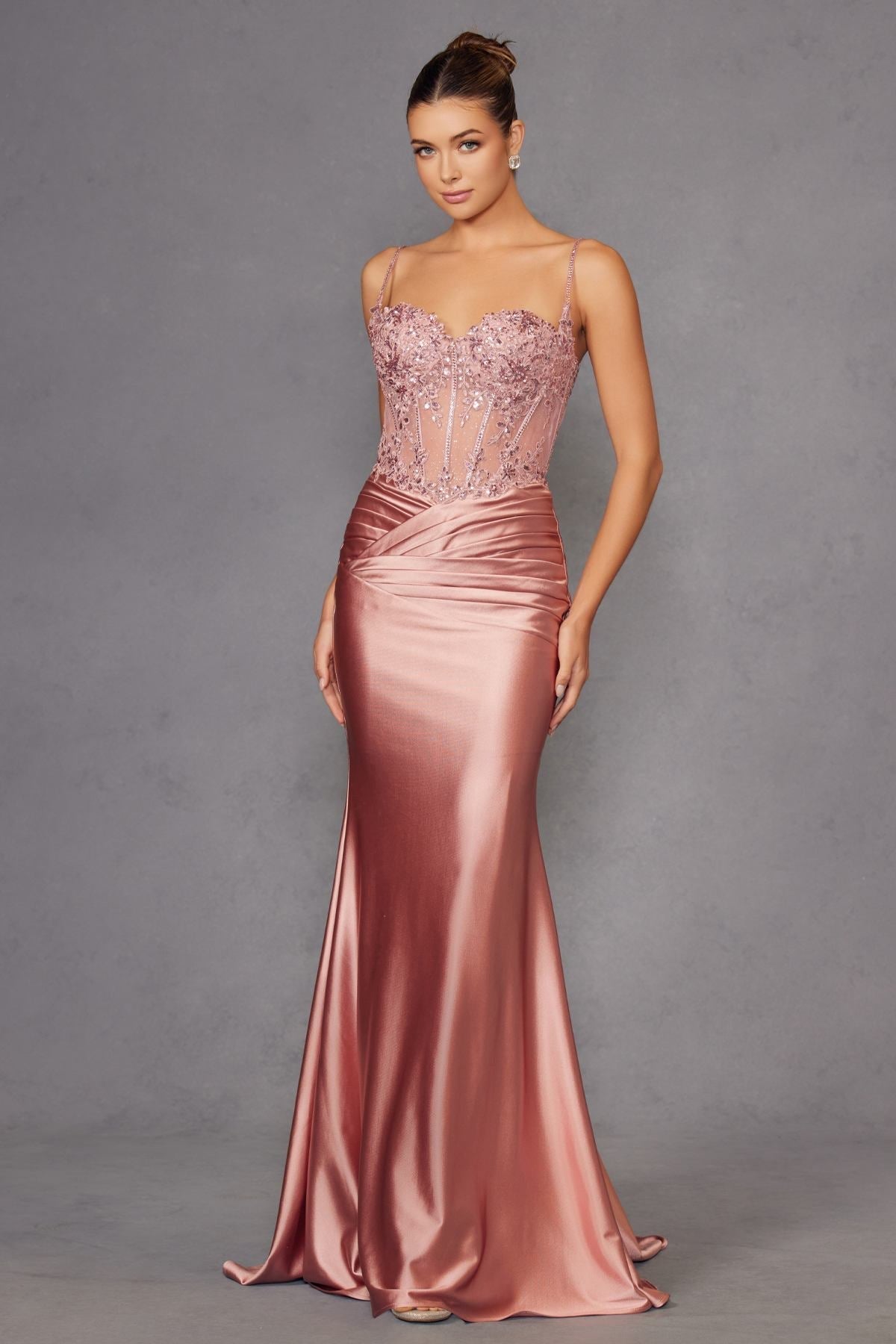 Juliet JT2531K Fitted Bodice Long Satin Sweetheart Prom Gown - Luzilly Bridal & Apparel