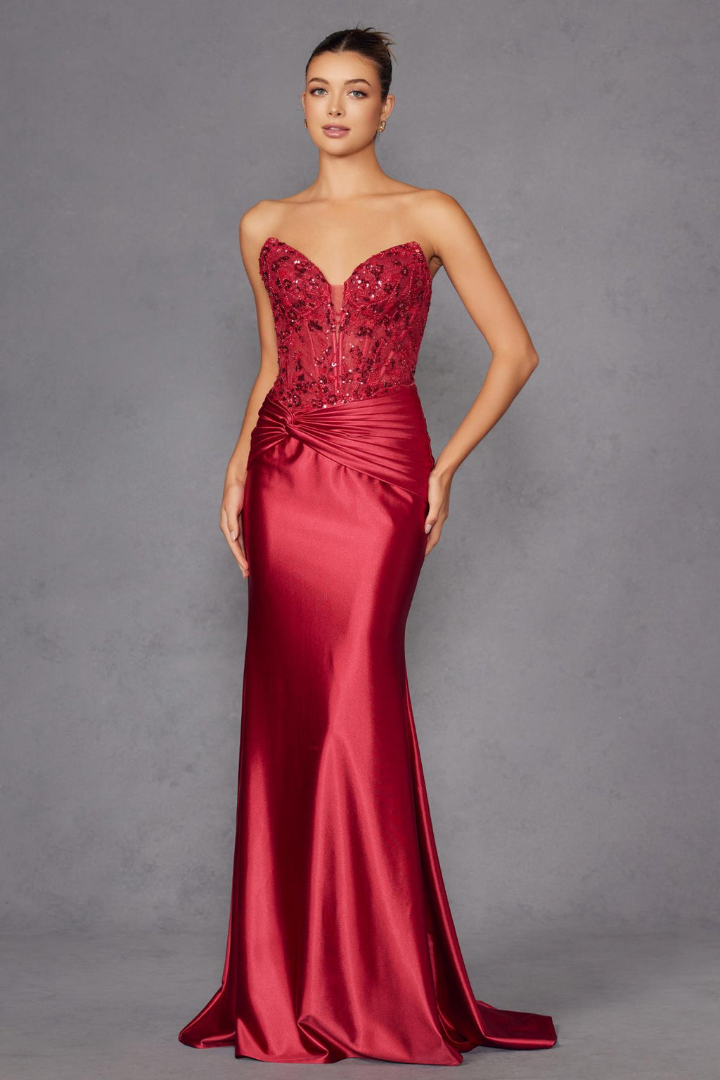 Juliet JT2534K Strapless Sweetheart Boned Corset Satin Prom Gown - Luzilly Bridal & Apparel