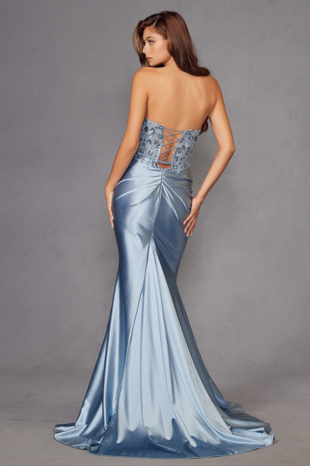 Juliet JT2534K Strapless Sweetheart Boned Corset Satin Prom Gown - Luzilly Bridal & Apparel