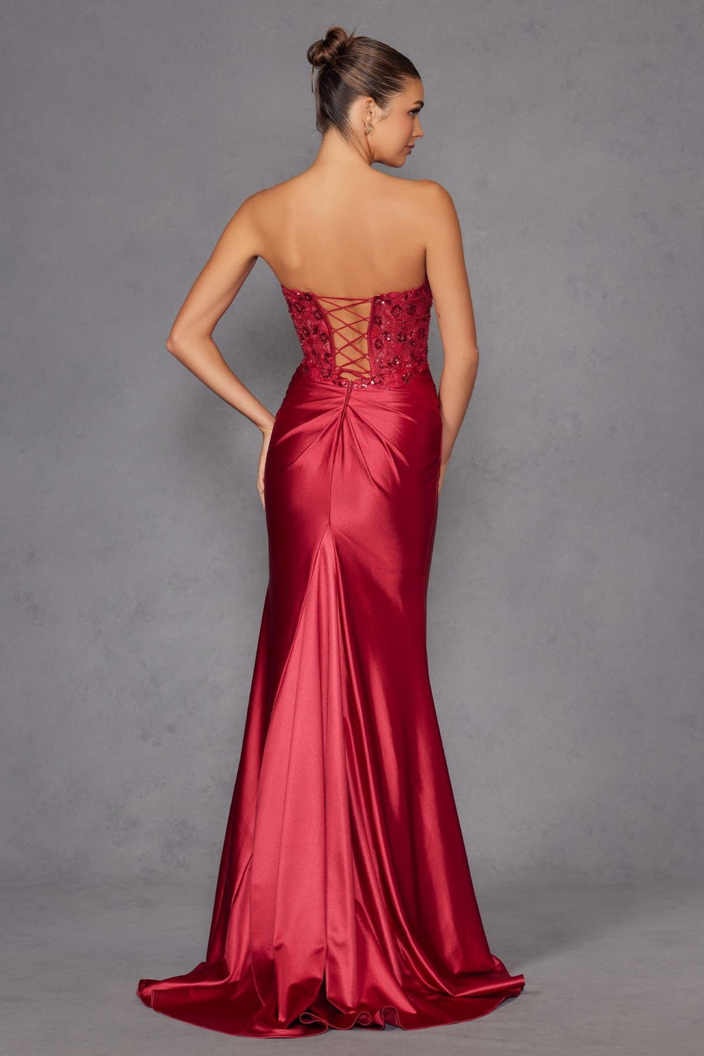 Juliet JT2534K Strapless Sweetheart Boned Corset Satin Prom Gown - Luzilly Bridal & Apparel