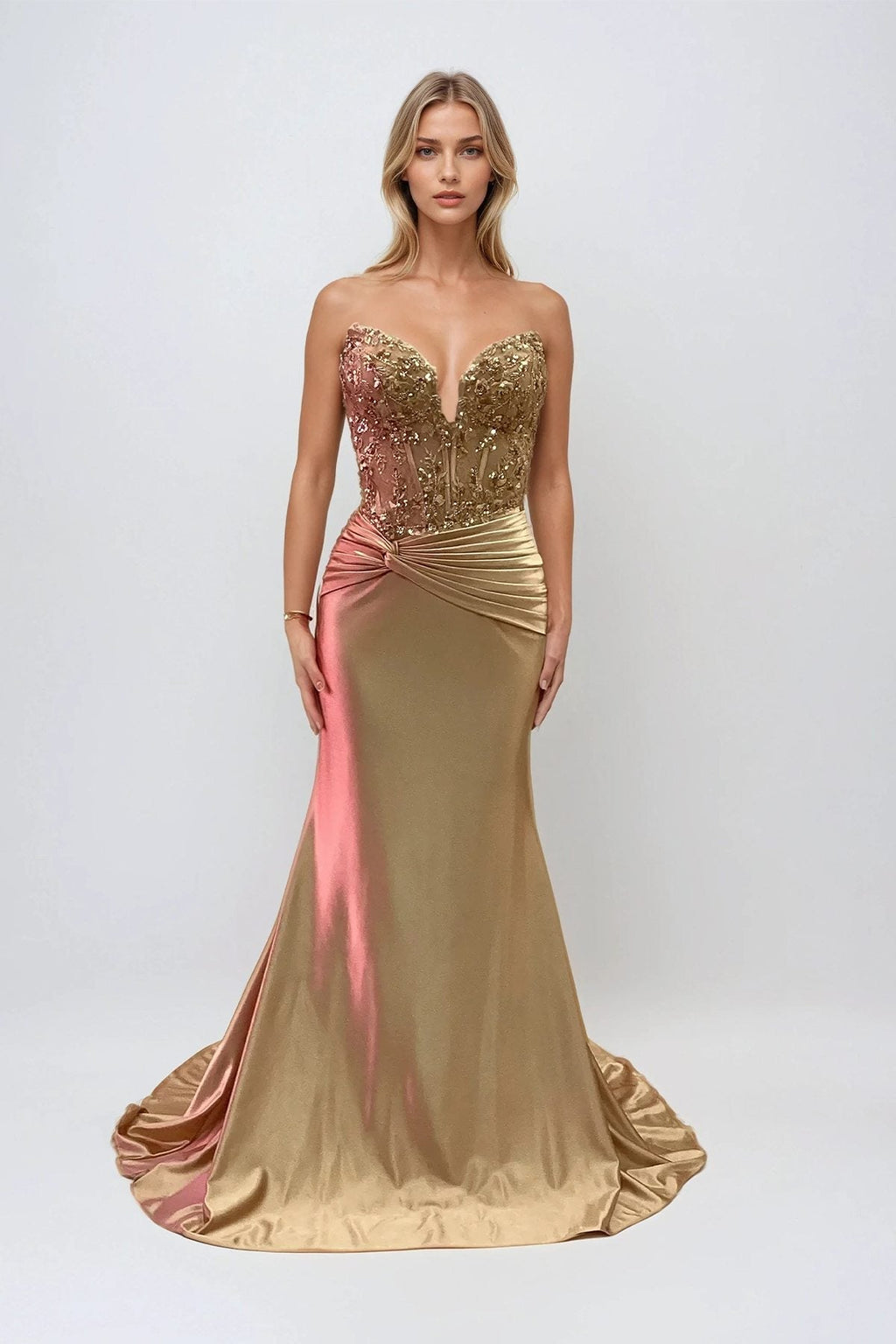 Juliet JT2534K Strapless Sweetheart Boned Corset Satin Prom Gown - Luzilly Bridal & Apparel