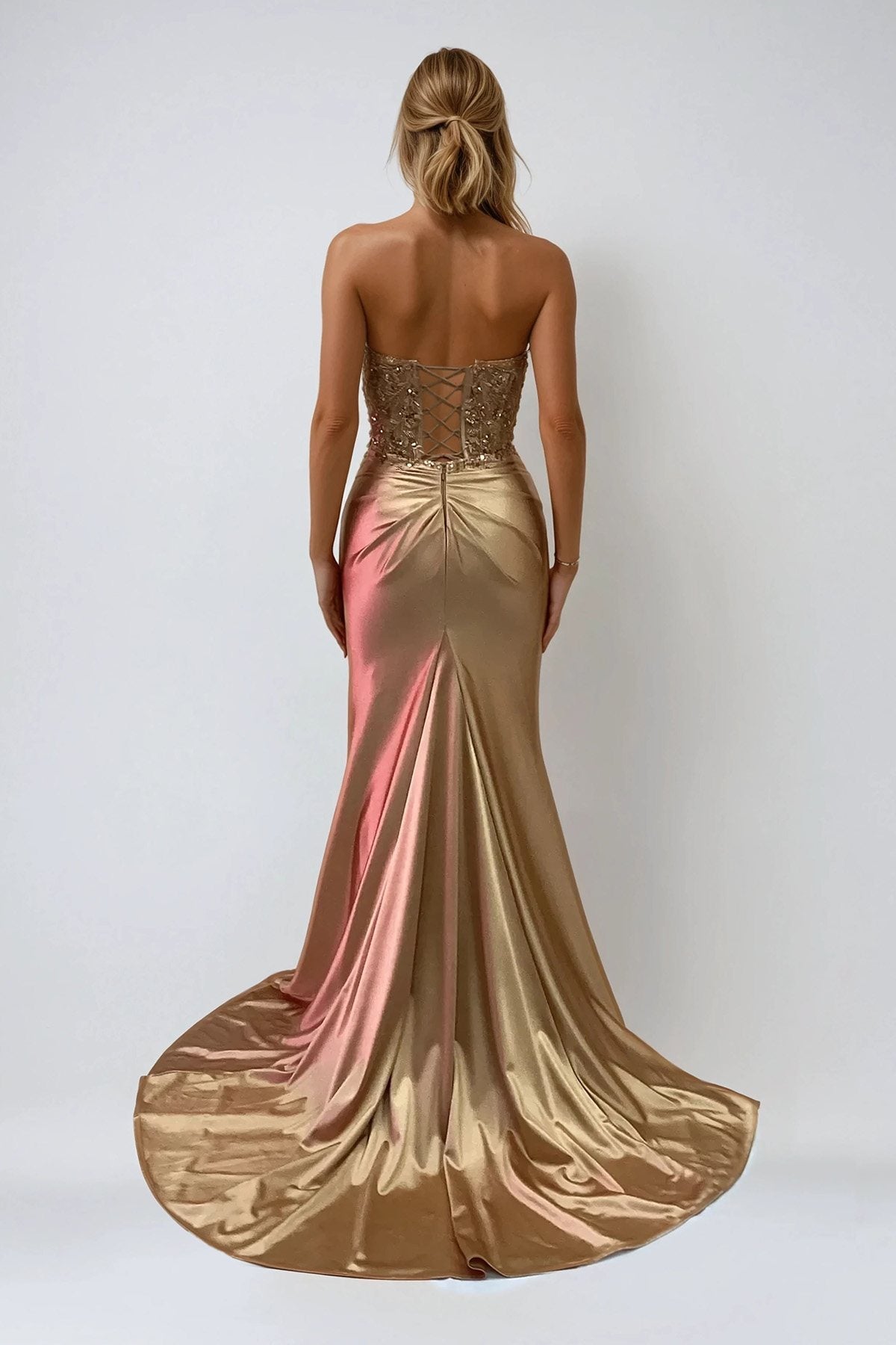 Juliet JT2534K Strapless Sweetheart Boned Corset Satin Prom Gown - Luzilly Bridal & Apparel