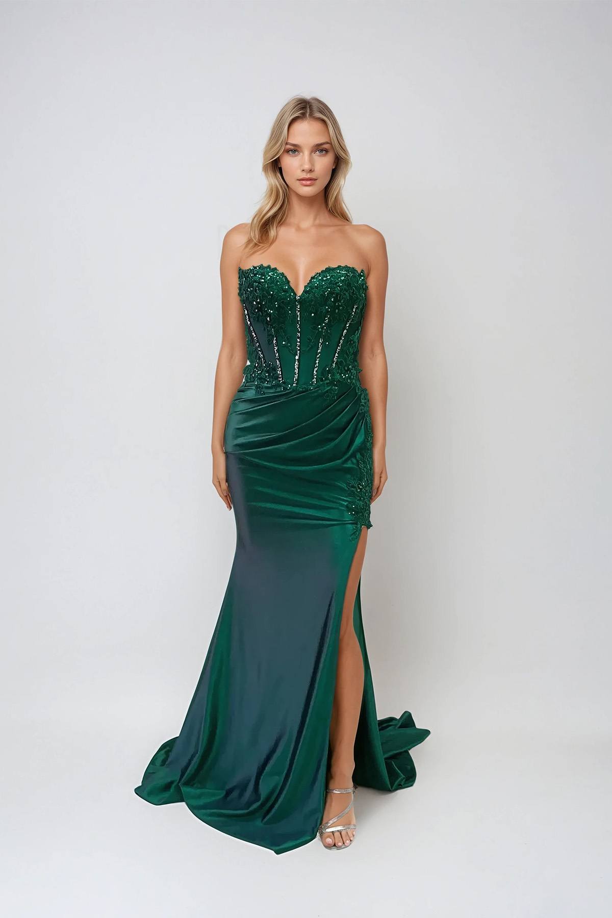 Juliet JT2536K Strapless Sweetheart Corset Back Fitted Satin Prom Gown - Luzilly Bridal & Apparel