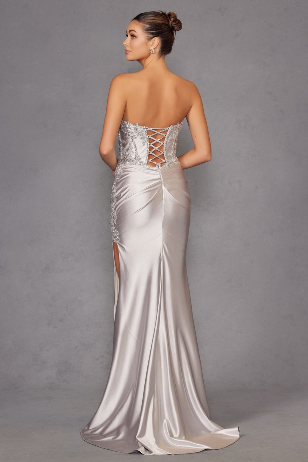 Juliet JT2536K Strapless Sweetheart Corset Back Fitted Satin Prom Gown - Luzilly Bridal & Apparel