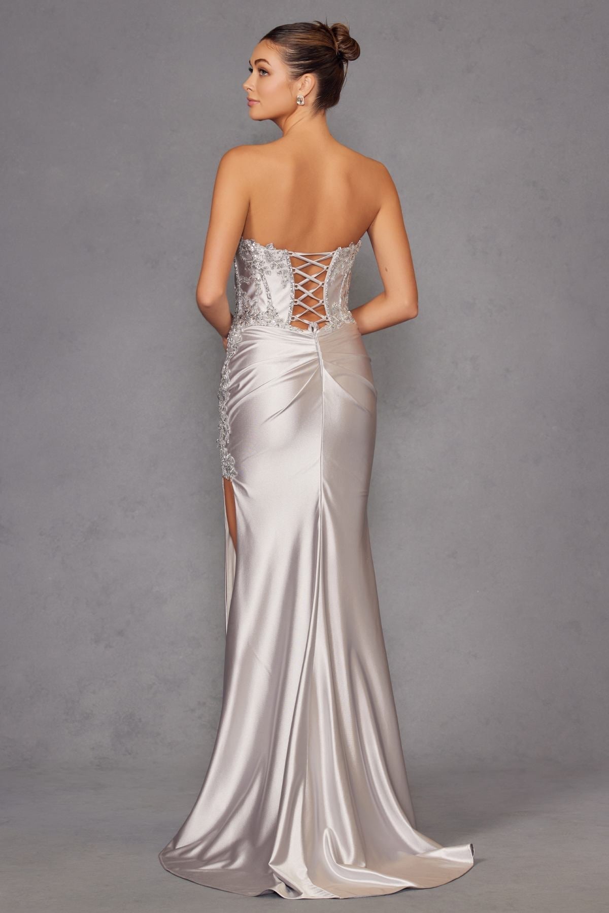 Juliet JT2536K Strapless Sweetheart Corset Back Fitted Satin Prom Gown - Luzilly Bridal & Apparel