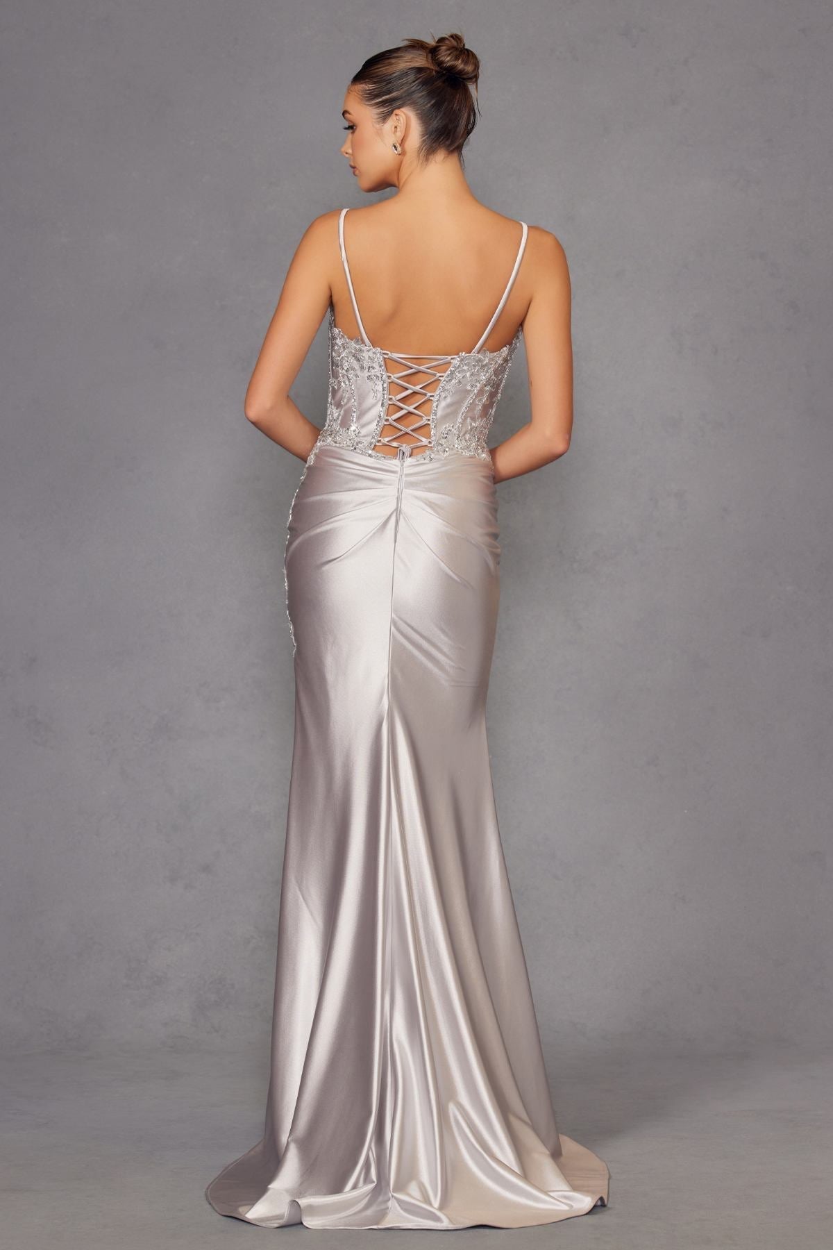 Juliet JT2536K Strapless Sweetheart Corset Back Fitted Satin Prom Gown - Luzilly Bridal & Apparel