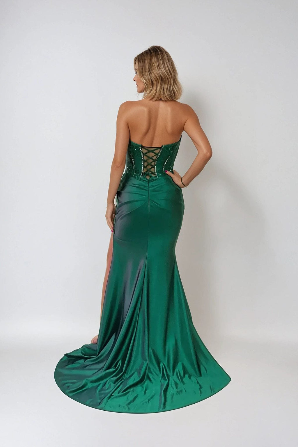 Juliet JT2536K Strapless Sweetheart Corset Back Fitted Satin Prom Gown - Luzilly Bridal & Apparel