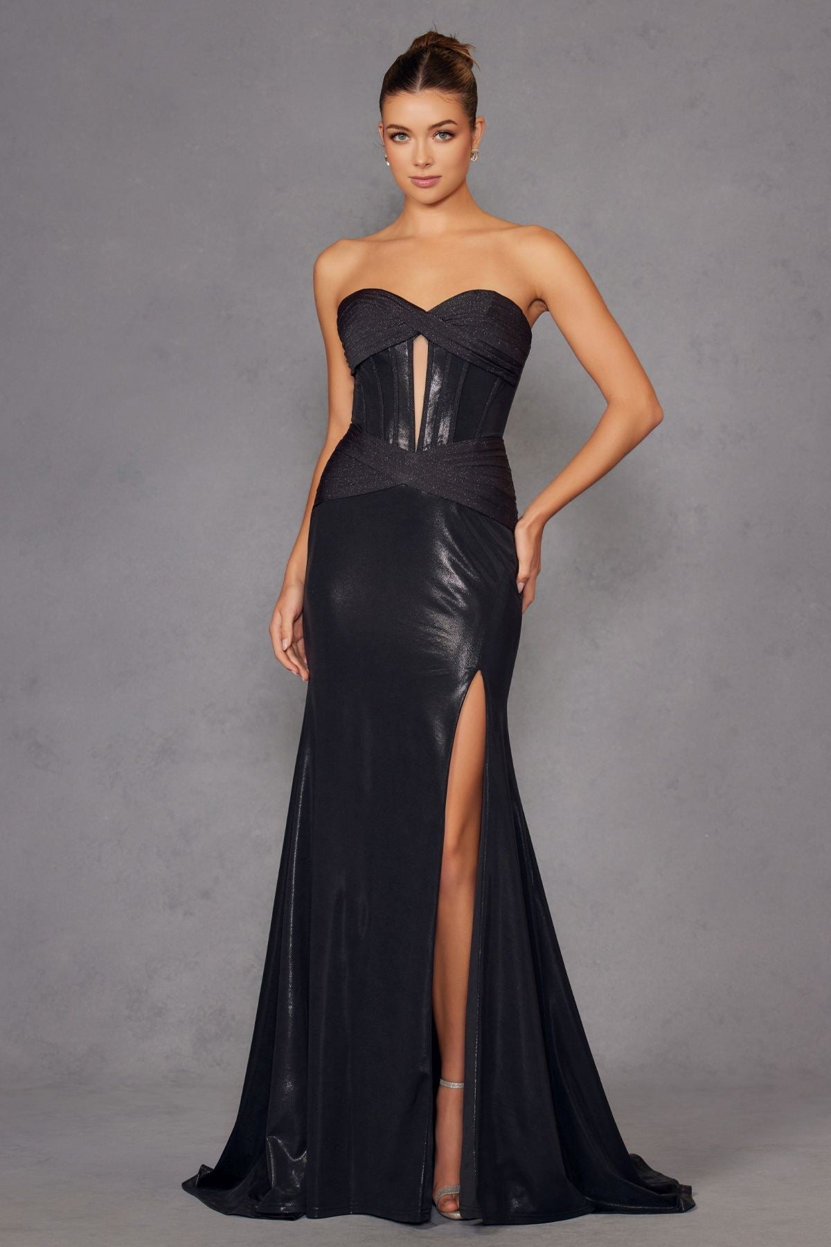 Juliet JT2578H Long Sweetheart Strapless Fitted Metallic Prom Gown - Luzilly Bridal & Apparel