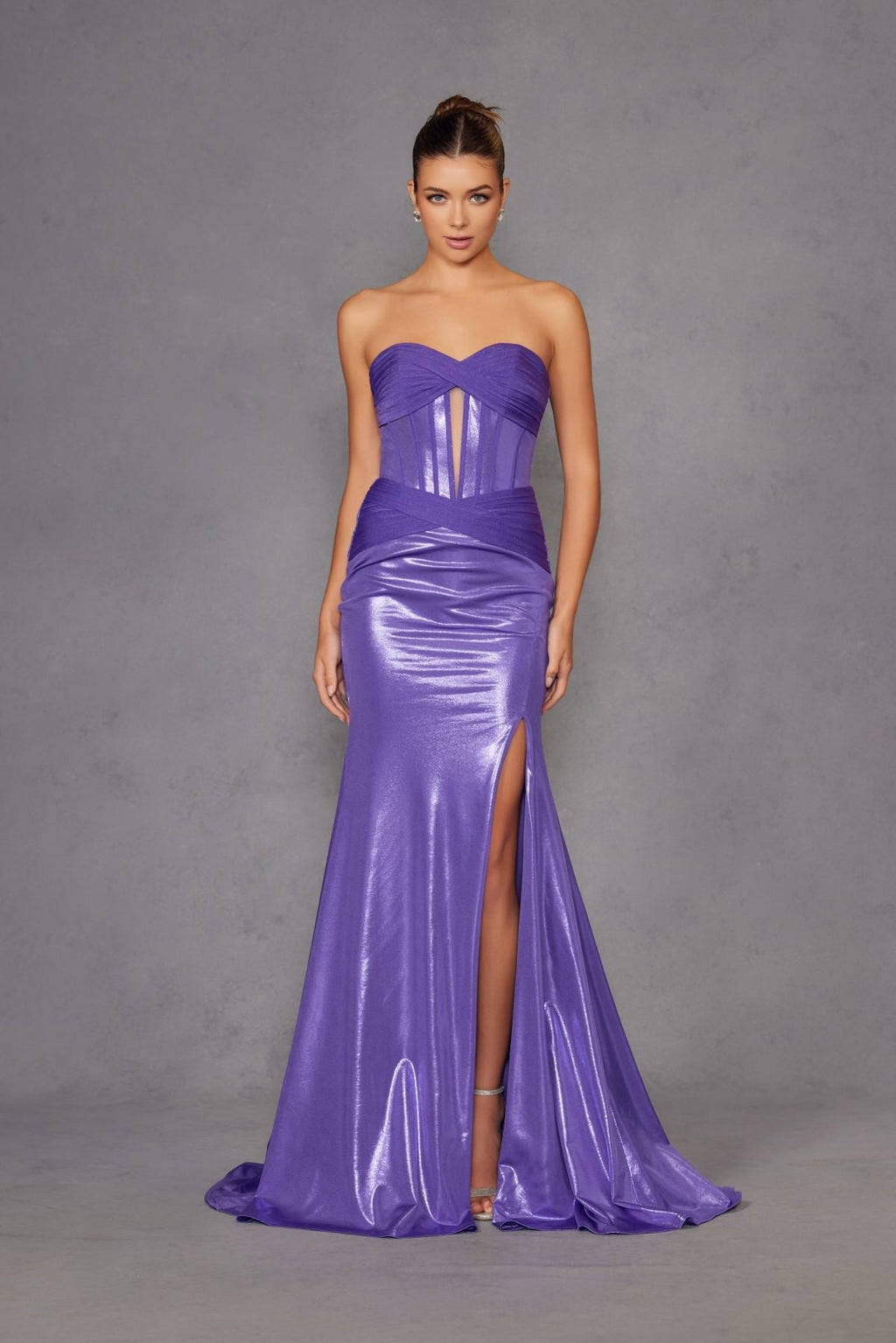 Juliet JT2578H Long Sweetheart Strapless Fitted Metallic Prom Gown - Luzilly Bridal & Apparel
