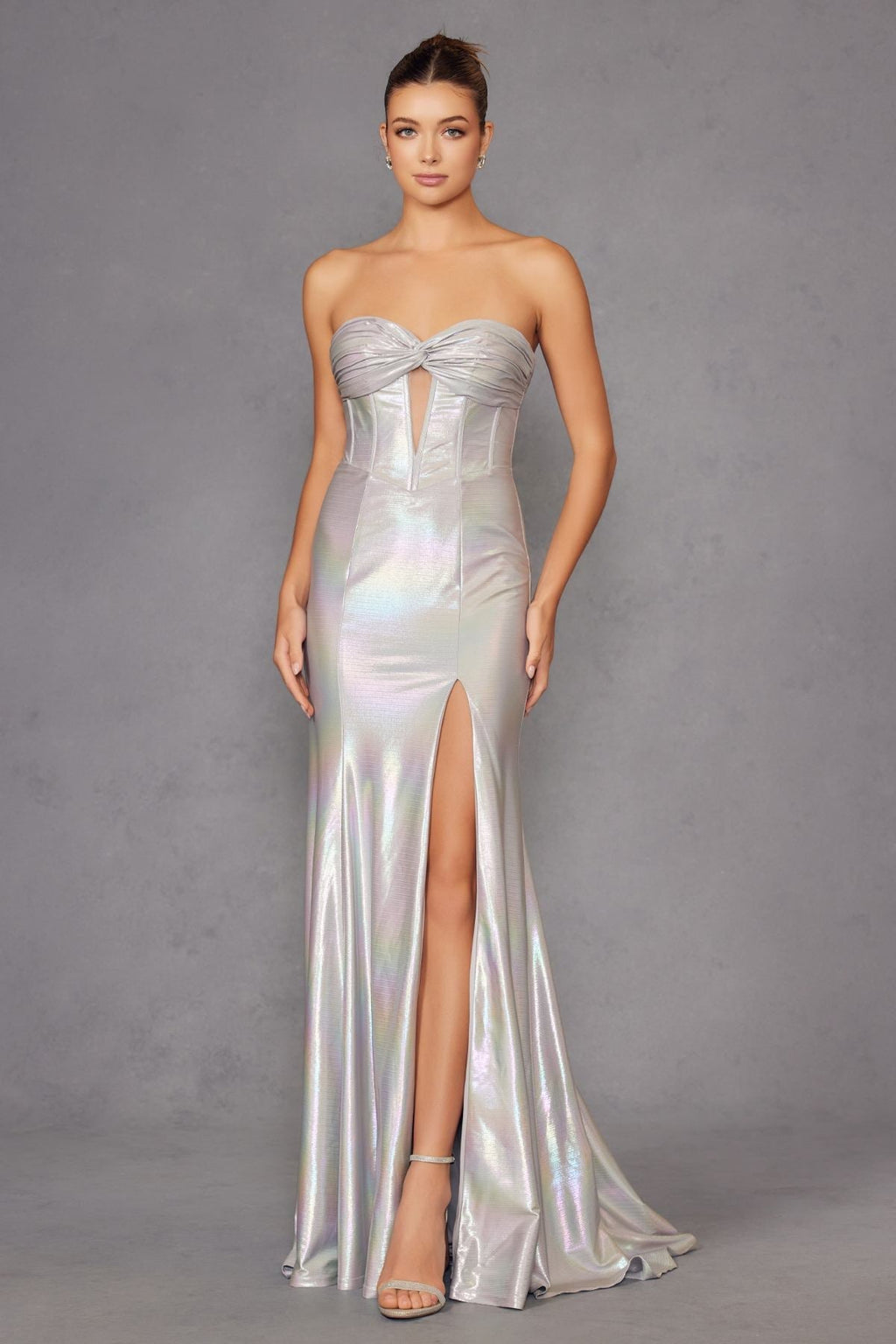 Juliet JT2579H Strapless Sweetheart Iridescent Prom Gown - Luzilly Bridal & Apparel