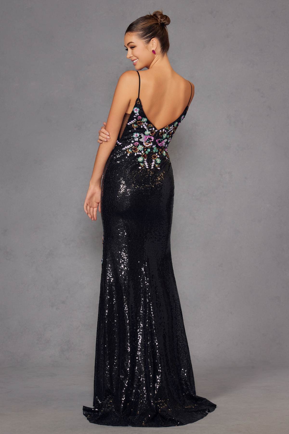 Juliet JT2909K Fitted Floral Embroidery and Sequin Prom Gown - Luzilly Bridal & Apparel
