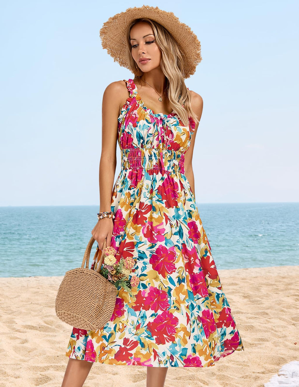 Kate Kasin Womens Floral Wedding Guest Dress Sleeveless Blue Leaves Size M - Luzilly Bridal & Apparel