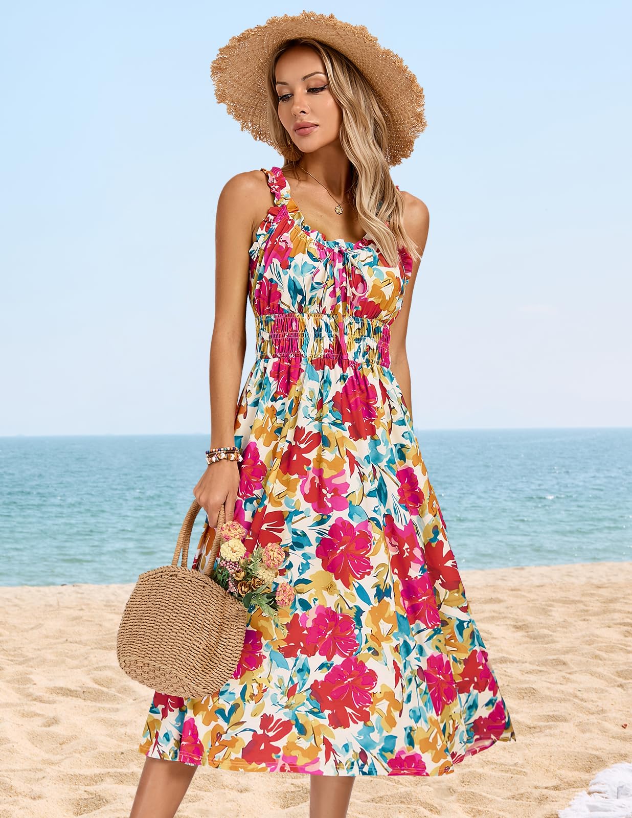 Kate Kasin Womens Floral Wedding Guest Dress Sleeveless Blue Leaves Size M - Luzilly Bridal & Apparel