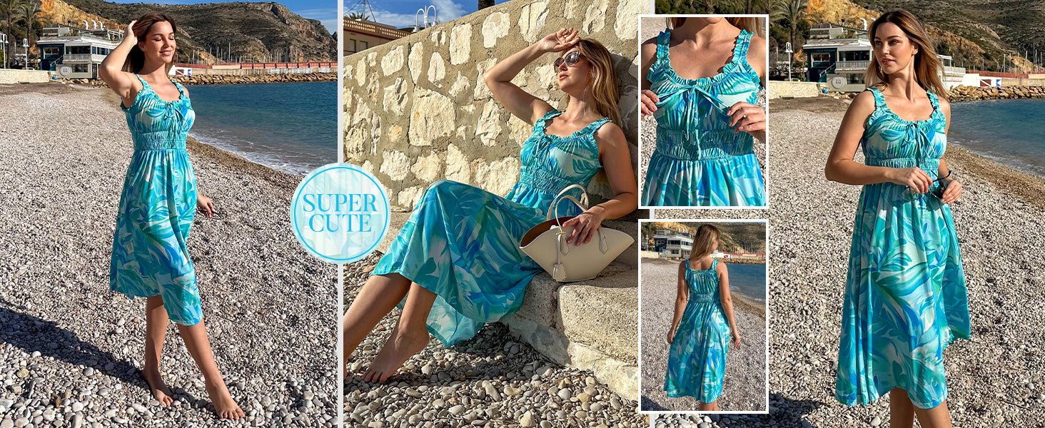 Kate Kasin Womens Floral Wedding Guest Dress Sleeveless Blue Leaves Size M - Luzilly Bridal & Apparel