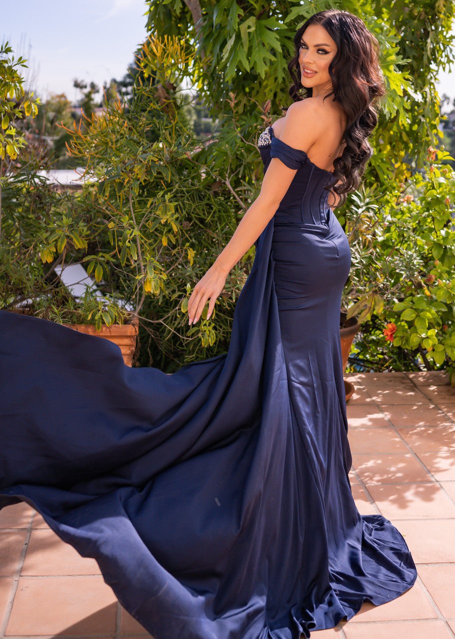 Katrina Gown - Navy - Corset Dress With Crystal Detail - Luzilly Bridal & Apparel