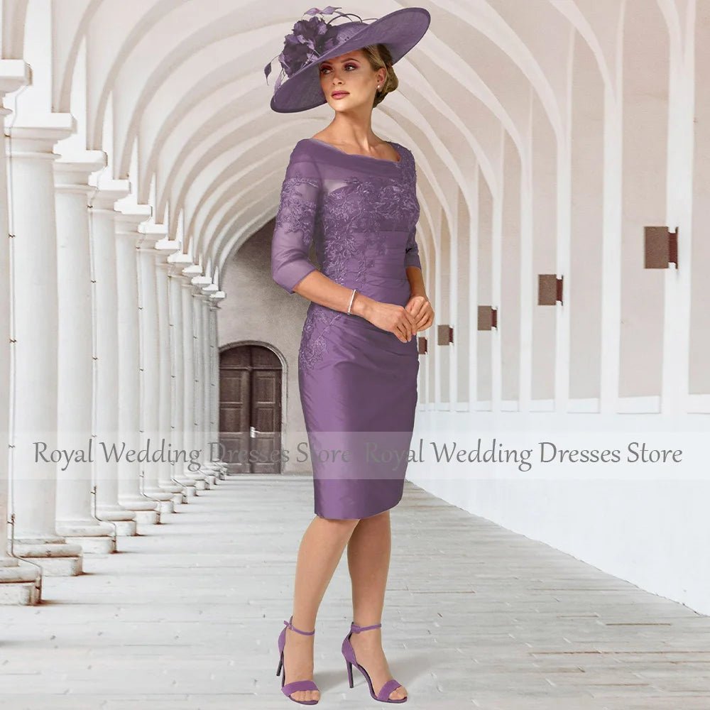 Knee-Length Sheath Mother of the Bride Dress with Appliqués - Luzilly Bridal & Apparel