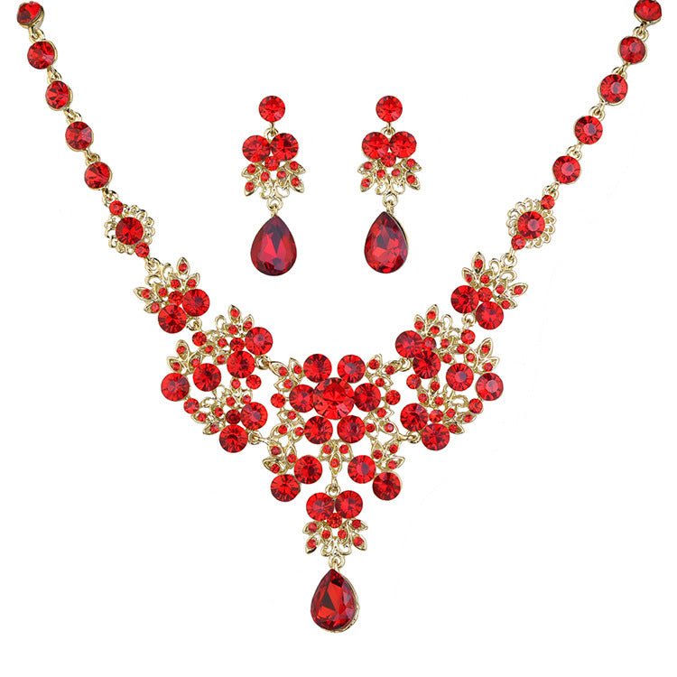 Korean Bridal Jewelry Korean Rhinestone Curvy Bridal Collarbone Necklace Wedding Accessories Two-Piece Set - Luzilly Bridal & Apparel