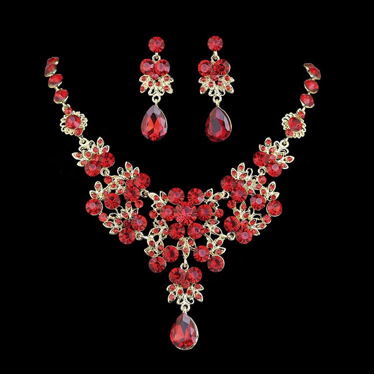 Korean Bridal Jewelry Korean Rhinestone Curvy Bridal Collarbone Necklace Wedding Accessories Two-Piece Set - Luzilly Bridal & Apparel