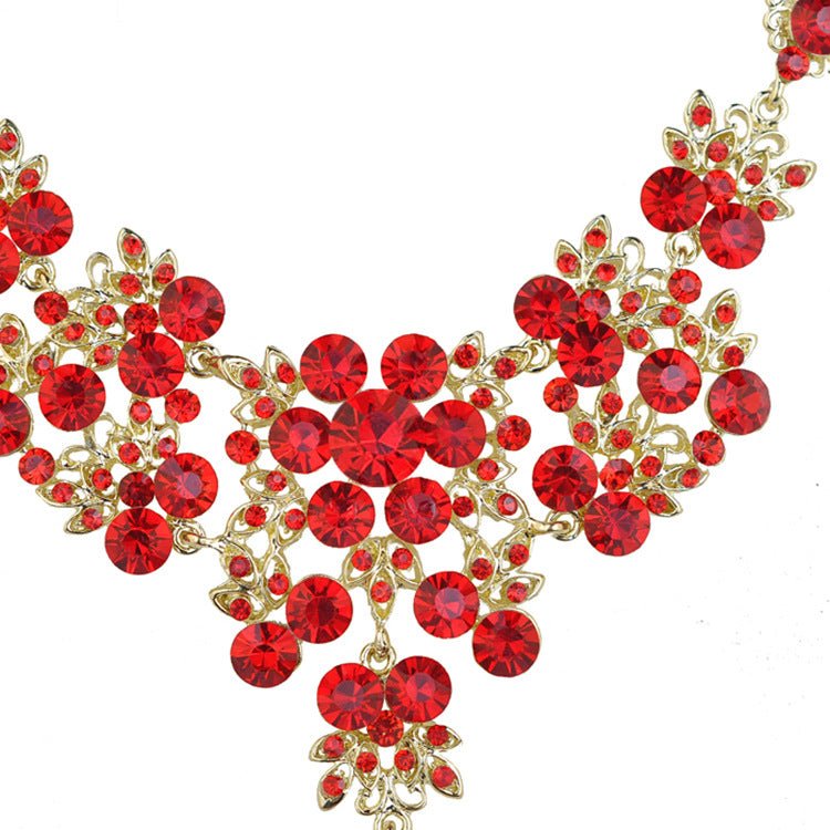 Korean Bridal Jewelry Korean Rhinestone Curvy Bridal Collarbone Necklace Wedding Accessories Two-Piece Set - Luzilly Bridal & Apparel